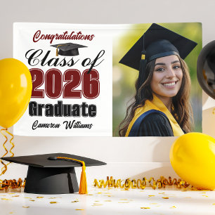 Maroon Class of 2026 Graduation Party Photo Banner