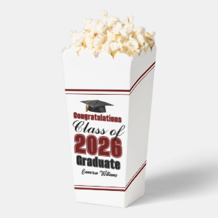 Maroon Class of 2026 Graduation Party Popcorn Favour Box
