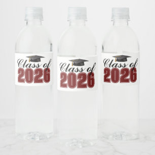 Maroon Class of 2026 Graduation Party Water Bottle Label