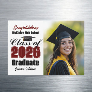 Maroon Class of 2026 Graduation Photo Magnet Card