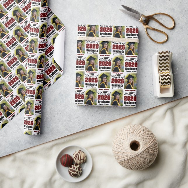 Maroon Class of 2026 Graduation Photo Wrapping Paper (Crafts)
