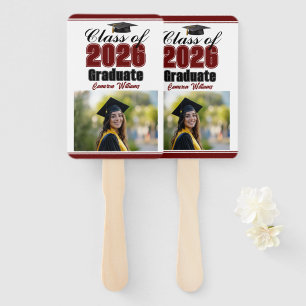 Maroon Class of 2026 Photo Custom Graduation Photo Hand Fan