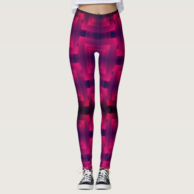 Maroon colour geometric simple design leggings (Front)