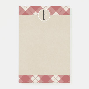 Maroon Cream Plaid Kraft Rustic Monogram Initial Post-it Notes