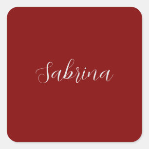 Maroon Dark Red Professional Calligraphy Add Name Square Sticker