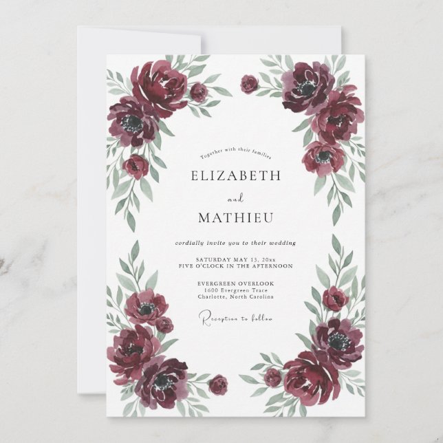 Maroon Deep Winter Wedding Invitation (Front)