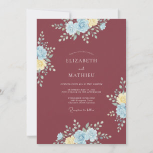 Maroon Delicate Botanical Wedding Invitation