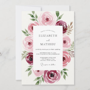 Maroon Delicate Romantic Wedding Invitation