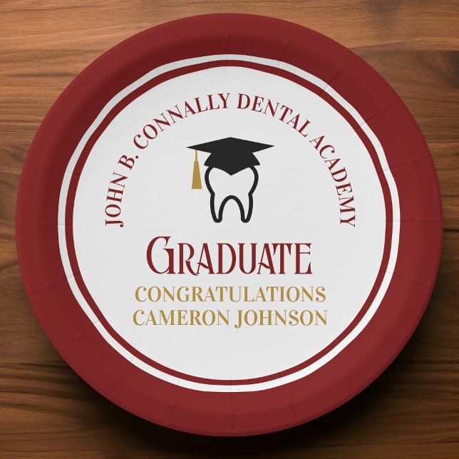 Maroon Dental School Custom Graduation Party Paper Plate (Creator Uploaded)