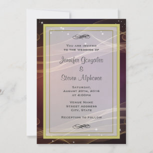 Maroon Design with Wispy Gold Accents Wedding Invitation