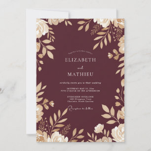 Maroon Distinguished Autumnal Wedding Invitation