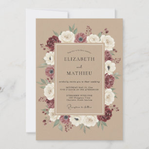 Maroon Distinguished Rustic Wedding Invitation