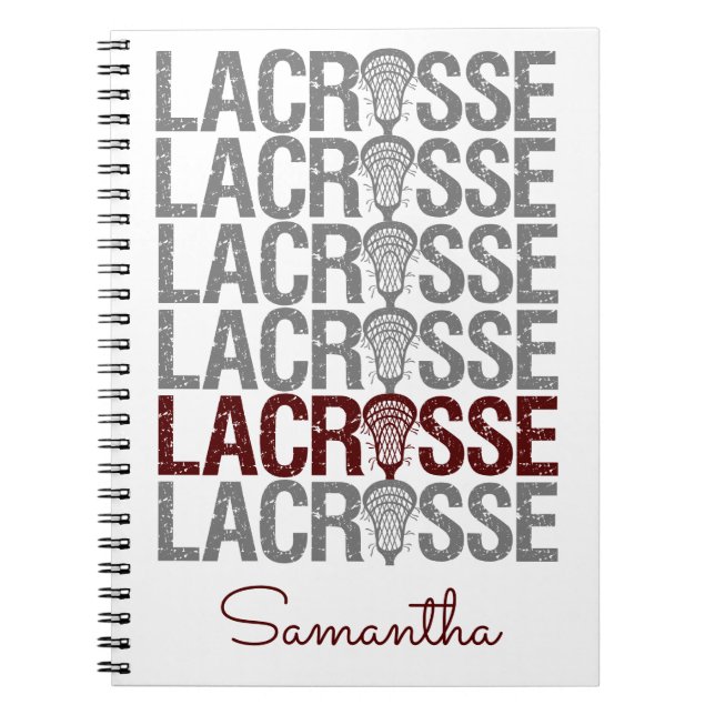 Maroon Distressed Lacrosse Word Notebook (Front)