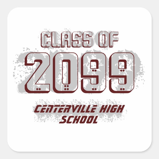 Maroon Distressed Modern Class of Square Sticker (Front)