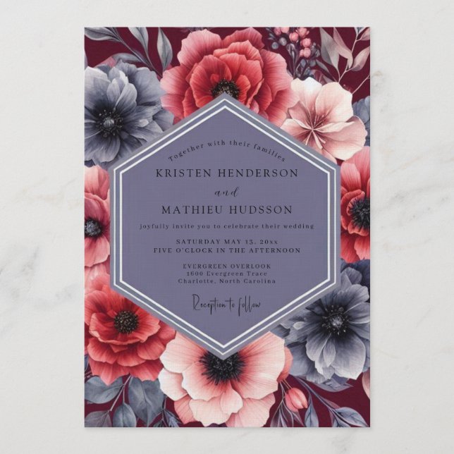 Maroon Dramatic Winter Wedding Invitation (Front)