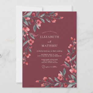 Maroon Dreamy Blossom Wedding Invitation
