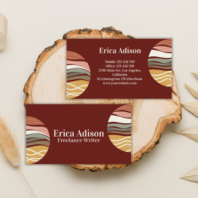 Maroon Earth Tone Abstract Boho Chic Business Card (Creator Uploaded)