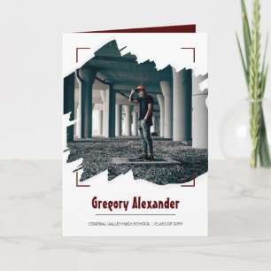 Maroon Edgy Abstract Brushstroke Photo Graduation Invitation