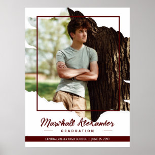 Maroon Edgy Abstract Torn Photo Graduation Poster