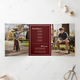 Maroon Edgy Abstract Torn Photo Graduation Tri-Fold Invitation