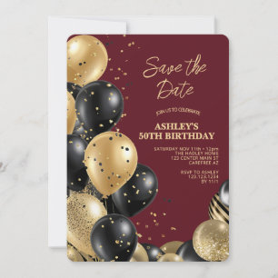 Maroon Elegant 50th Birthday Invitation