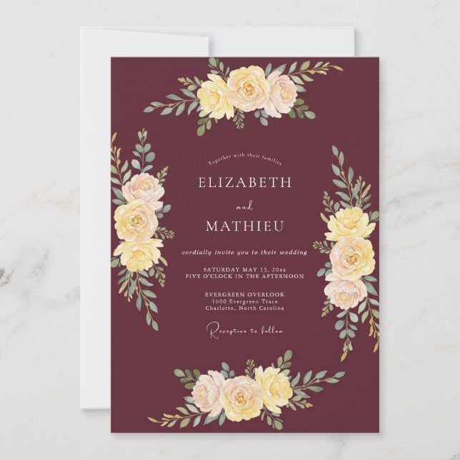 Maroon Elegant Autumnal Wedding Invitation (Front)