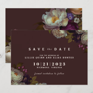 Maroon & Elegant Floral Romantic Dark Red Save The Date