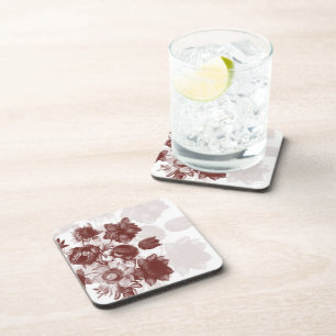 Maroon Elegant Flower Bouquet Cork Coasters