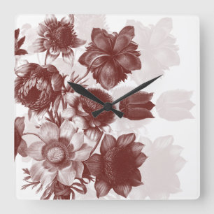 Maroon Elegant Flower Bouquet Wall Clock