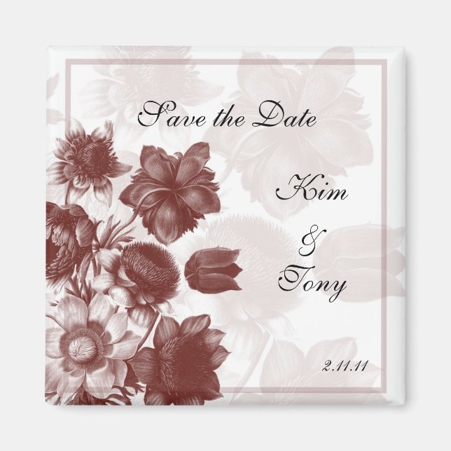 Maroon Elegant Flower Wedding Favour Magnets (Front)