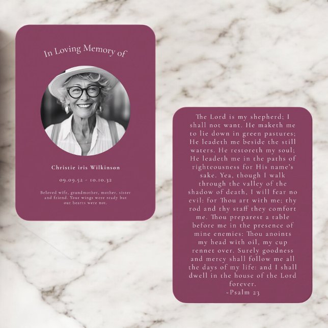 Maroon Elegant Psalm 23 Funeral Remembrance Enclosure Card (Creator Uploaded)