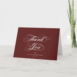 Maroon Elegant Script Blank Wedding Thank You Card