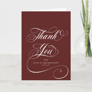 Maroon Elegant Script Blank Wedding Thank You Card