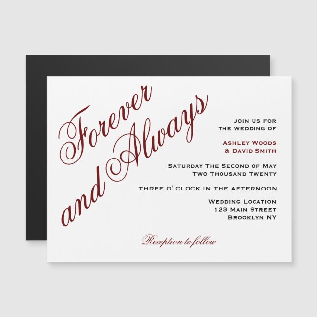Maroon Elegant Script Magnet Wedding Invitation (Front/Back)