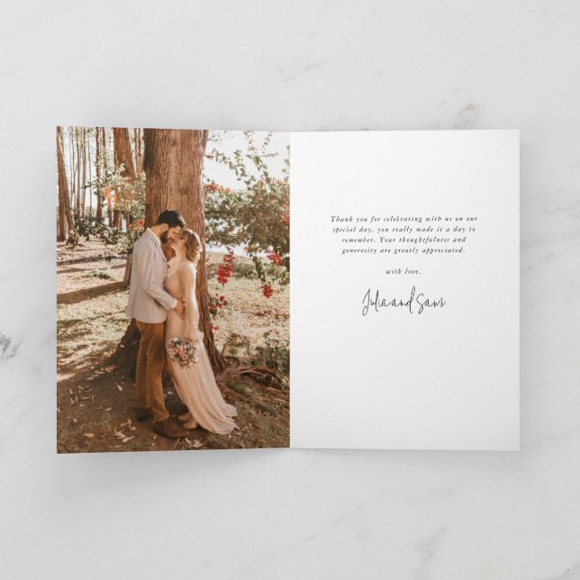 Maroon Elegant Script Wedding Photo+Message Thank You Card (Inside)