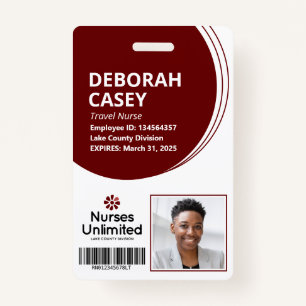 Maroon Employee ID Security Photo Badge Barcode ID Badge