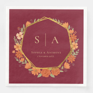 Maroon Fall Floral Wedding Napkins