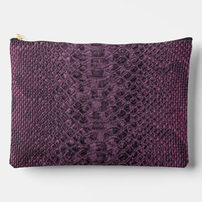 Maroon faux snakeskin pattern accessory pouch (Front)