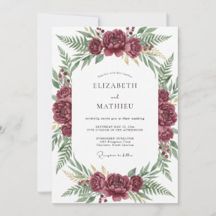 Maroon Fern Foliage Wedding Invitation