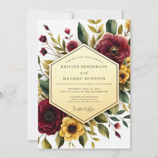 Maroon Floral Autumn Romance Wedding Invitation (Front)