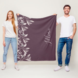 Maroon floral burgundy name fleece blanket