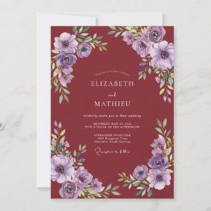 Maroon Floral Flourish Wedding Invitation