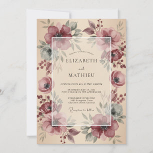 Maroon Floral Rustic Romance Wedding Invitation
