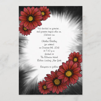 Maroon Floral Sunburst Wedding Invitations