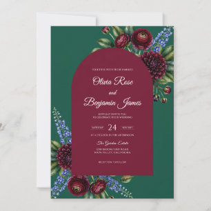 Maroon Forest Leaf Wedding Invitation