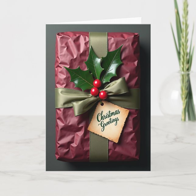 Maroon Gift Bow Card (Front)