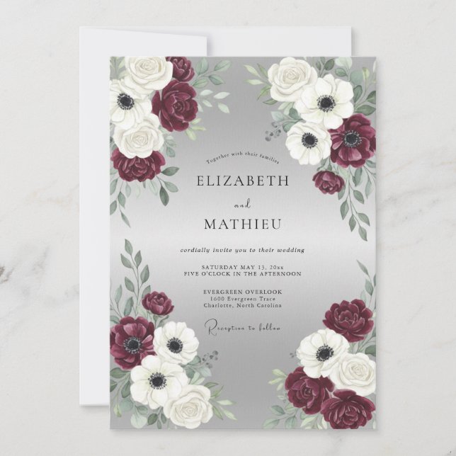 Maroon Glistening Winter Wedding Invitation (Front)