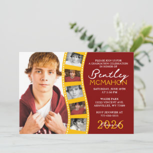 Maroon & Gold 6 Photo Filmstrip Graduation Collage Invitation