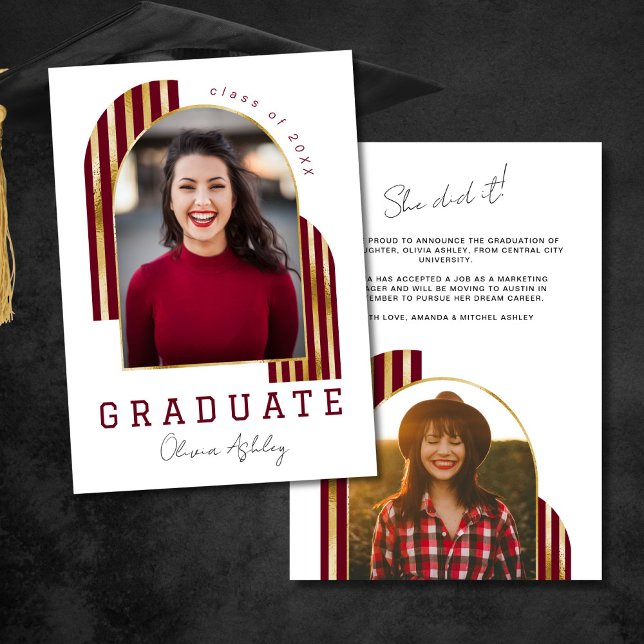 Maroon Gold Arch Photo Graduation Announcement (Creator Uploaded)