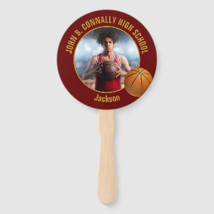 Maroon Gold Basketball Player Photo High School Hand Fan